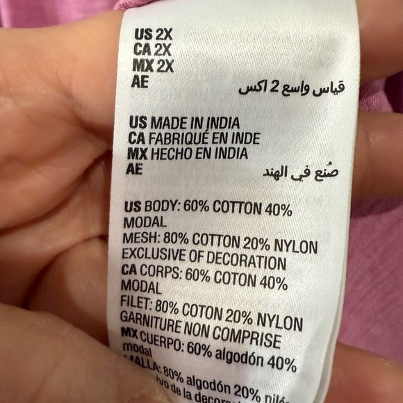 Style &‎ Co Women Lace Top Embroidered Sheer Yoke Split Neckline Pink Size 2X - Picture 5 of 11